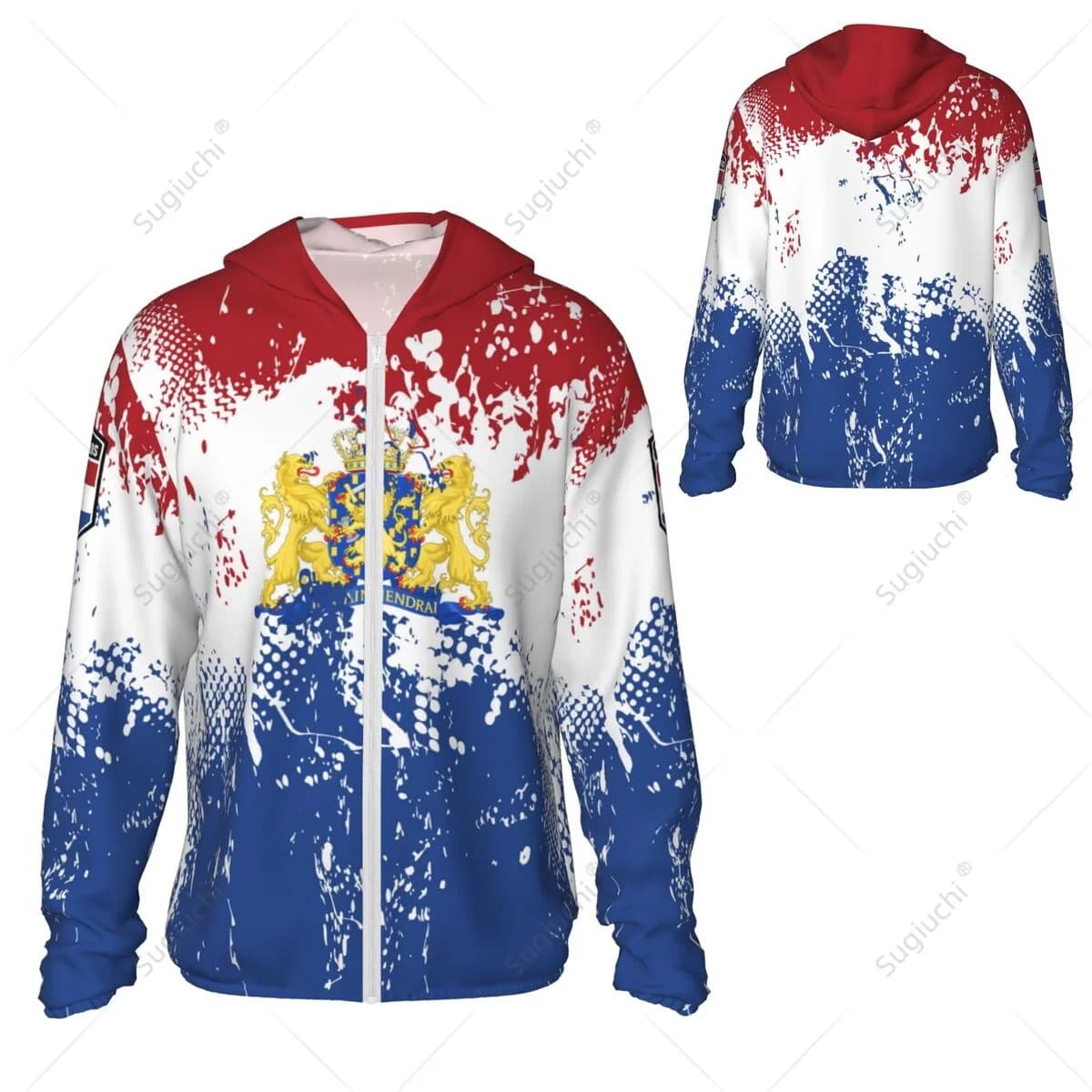 Netherlands Flag Sun Protection Hoodie Sunscreen Clothes Fishing Cycling Running Quick Dry Long Sleeve With Zipper Polyester