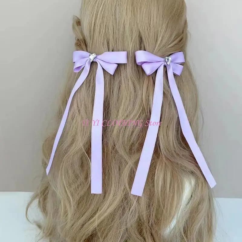 N5KF 1pair Long Ribbon Bowknot Hair Clip for Hot Girls Bowknot Hair Barrettes Ponytail Hair Barrettes for Teens Girls