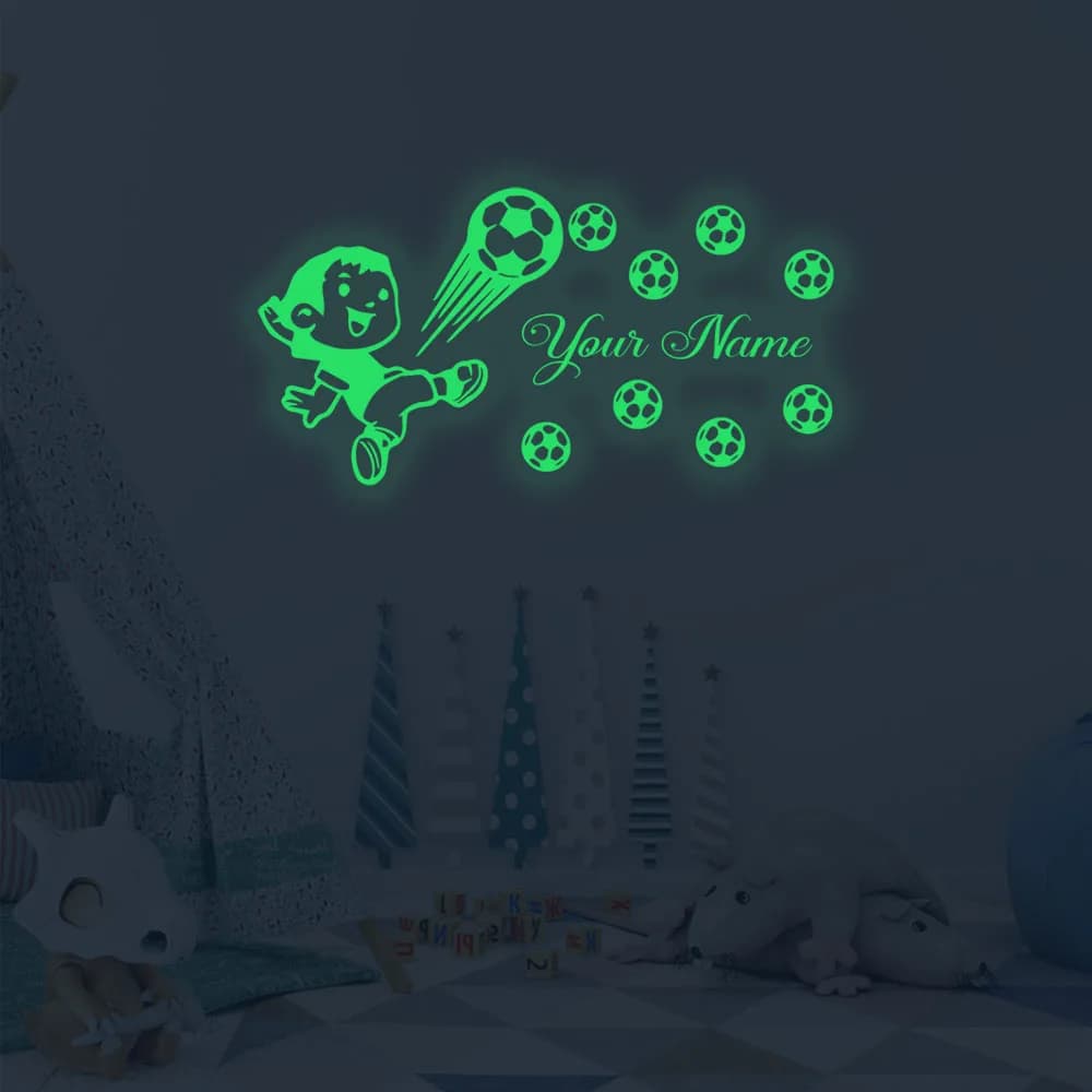 1pc Creative Soccer Player Custom Name Light Sticker Wall decal Kids Room Decoration Accessories