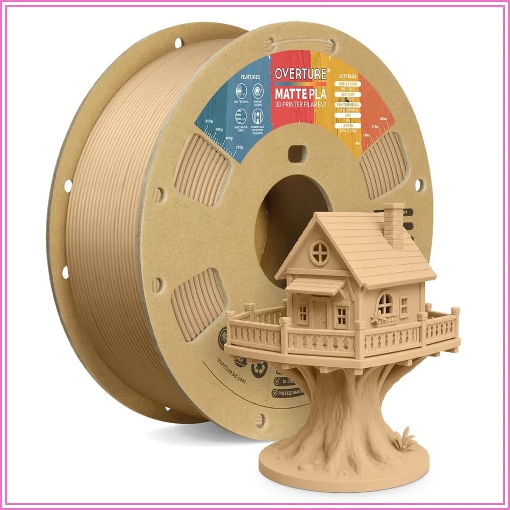 Matte PLA 3D Printer Filament 1.75mm, Low Warping, 1kg Spool, ±0.02mm Accuracy, for FDM Printers, Light Brown