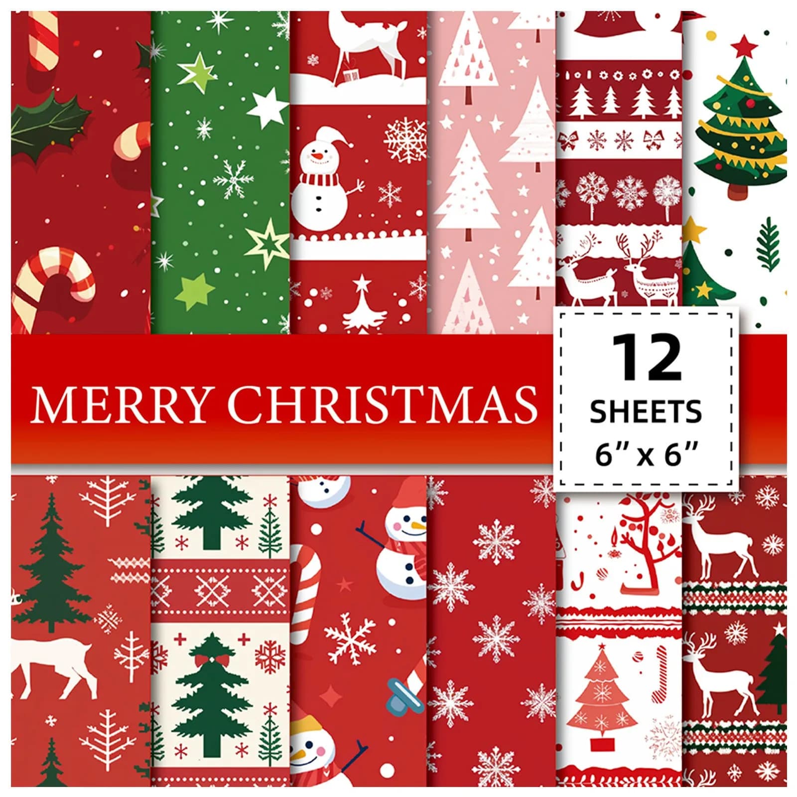 12pcs 6" Single-side Printed Christmas Pattern Creative Papercraft Art Paper Handmade Scrapbooking Kit Set Books