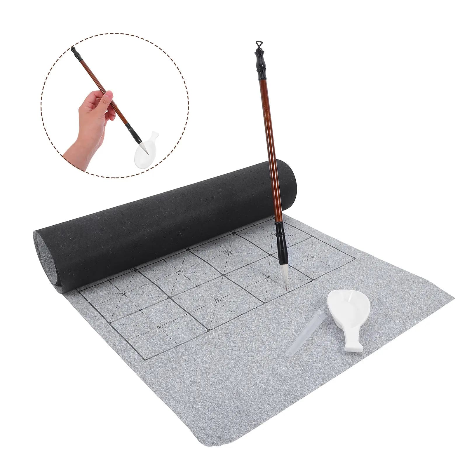 1Set Chinese Calligraphy Water Writing Cloth Set Reusable Brush Water Dish Quick Drying Practice Kit for Daily Skill Improvement
