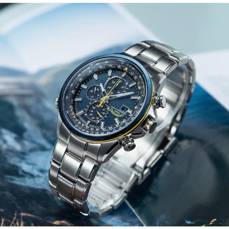Cronografo mondiale di lusso sportivo ecologico da uomo nuovo, cronografo atomico, quadrante blu in acciaio inossidabile, regalo di Natale