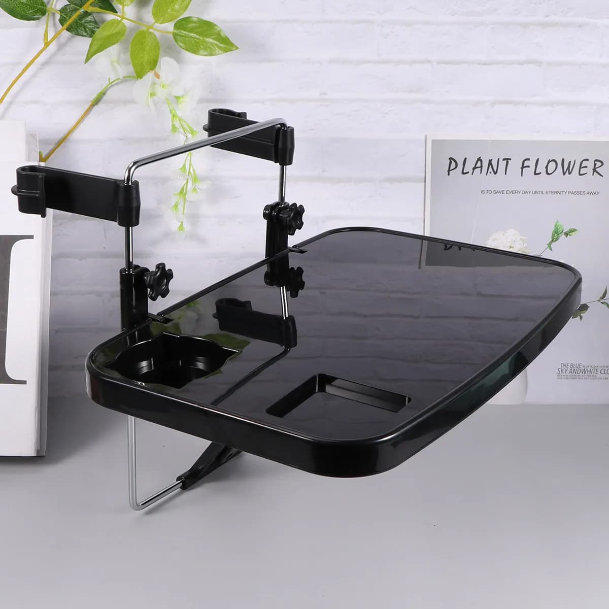 1Pcs Portable Car Seat Laptop Tray Table Foldable Steering Wheel Notebook Desk Stand Black Adjustable Length Multi-Function Food