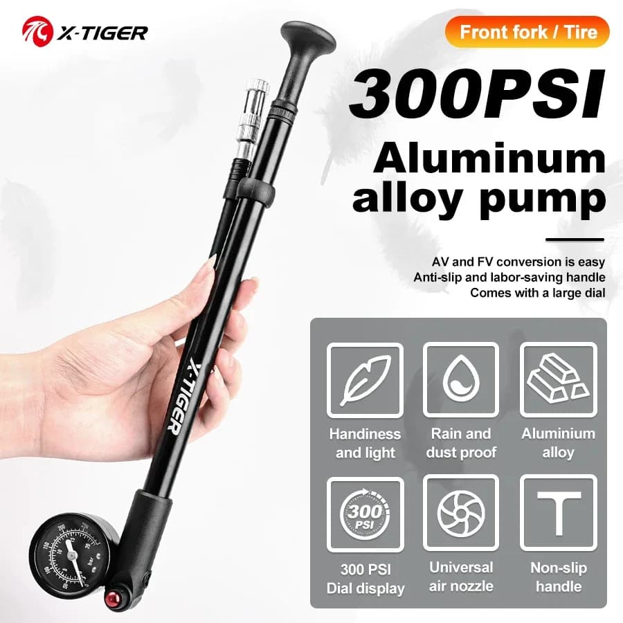 X-TIGER 300psi Pompa da bicicletta ad alta pressione con manometro Gonfiatore portatile per pneumatici Mountain AV/FV Pompa per bici generale