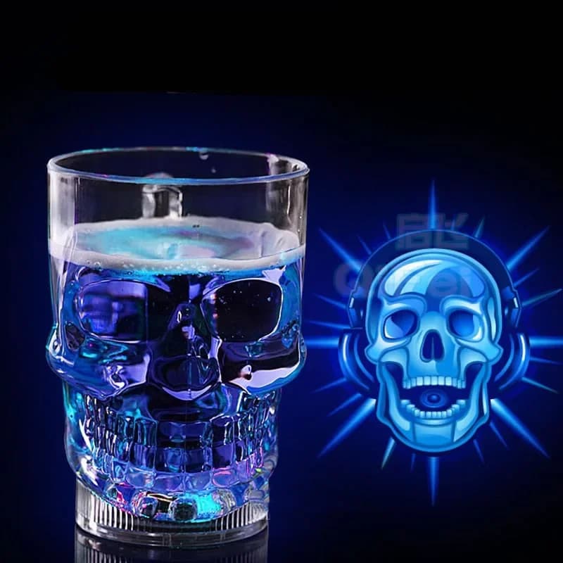 Bicchiere Luminoso in Acrilico, Induzione a Getto d'Acqua, Cambio Colore Magico, Boccale da Birra a Forma di Teschio per Feste e Bar