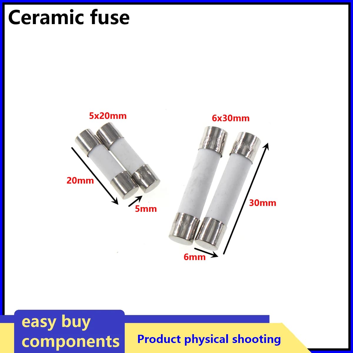 10 pz Fusibile In Ceramica 5*20mm 6*30mm 2 CM 3 CM 5X20 6X30MM Fusibili A Tubo Ad Colpo Veloce 250 V 1A 2A 3A 4A 5A 6A 6.3A 8A 10A 15A 20A 25A 30A