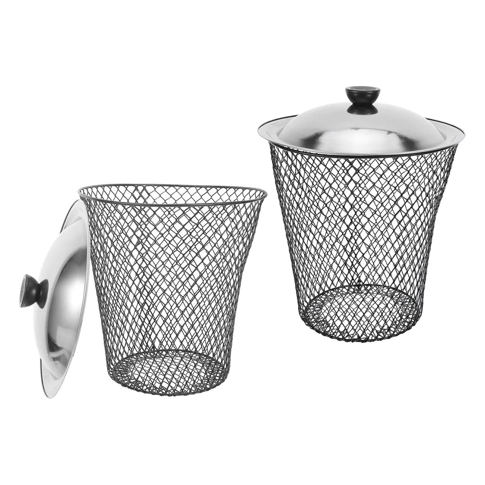 Set di 2 Bidoni per Rifiuti in Metallo da Esterno con Coperchio, Resistenti alle Intemperie, Contenitori per Compostaggio Interrato per Miglioramento del Terreno del Giardino