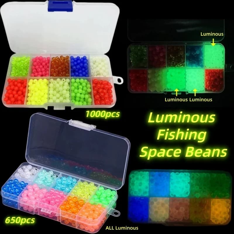 1000pcs Luminous Fishing Space Beans Box - Glow-in-the-Dark Round Float Balls Stopper Rigging Beads for Tackle Lure Accessories