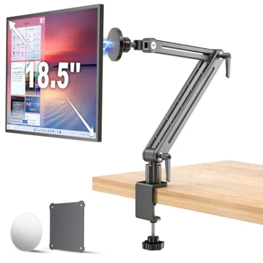 Magnetic Support Portable for Monitor with Desk Clamp, VESA 75mm Attachment for Tablet from 4.7-18.5 Inches, 360° Swivel Base in JK Aluminum Alloy