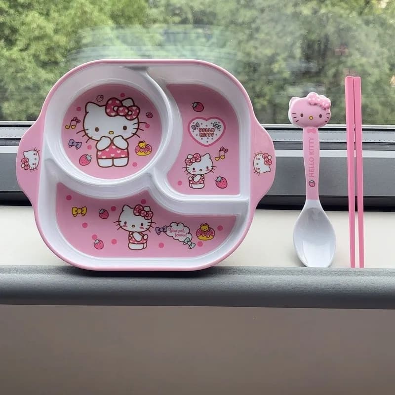 High-value Cartoon Hello Kitty Kuromi American Snacks Dried Fruit Fruit Dinner Plate Three-grid Design Fat-reducing Version