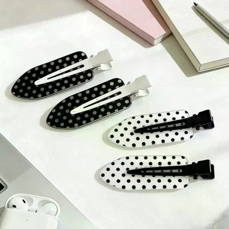 2Pcs Eco-Friendly Black White Dot Acrylic Hair Clips Safe Hair Styling Accessories for All Occasions Daily Party Use