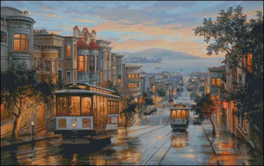 Scena di strada Tram notturno Kit da cucito 18CT 16CT 14CT Kit punto croce non stampato Ricamo artistico Ricamo fatto a mano fai da te Decorazioni per la casa