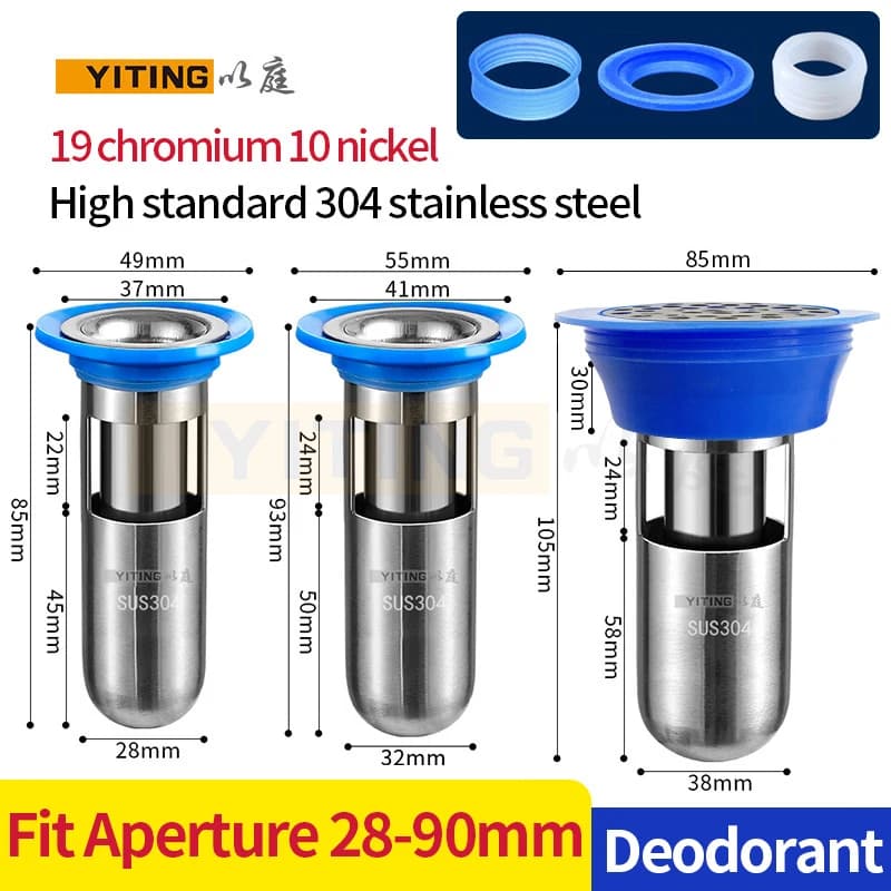YITING SUS304 Deodorante in acciaio inossidabile e nucleo di scarico a pavimento a prova di insetti Guarnizione per acqua profonda Nucleo di scarico fognario per WC di tipo U