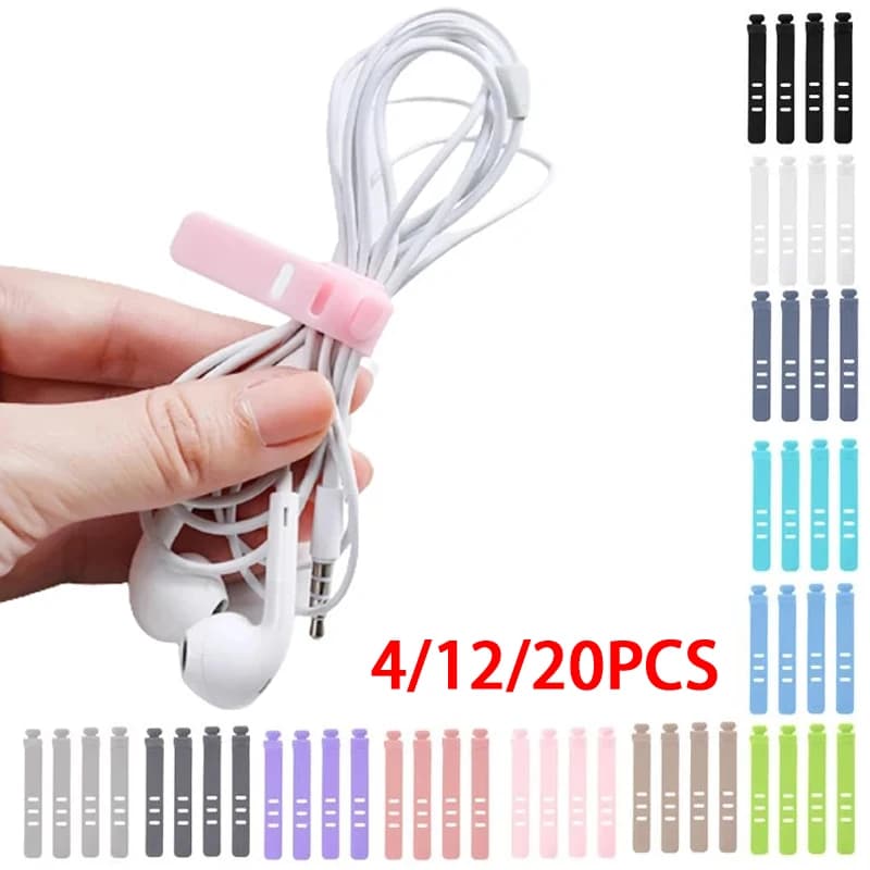 4-20 pezzi avvolgicavo in silicone organizzatore clip per auricolari cavo di ricarica per telefono gestione cavi cinghie con fibbia linea di stoccaggio clip di supporto