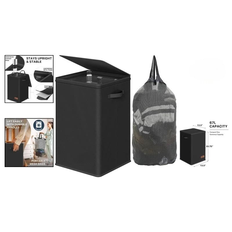 Foldable Laundry Hamper with Lid, Removable Bag and Durable Lightweight Design Home Storage Organization
