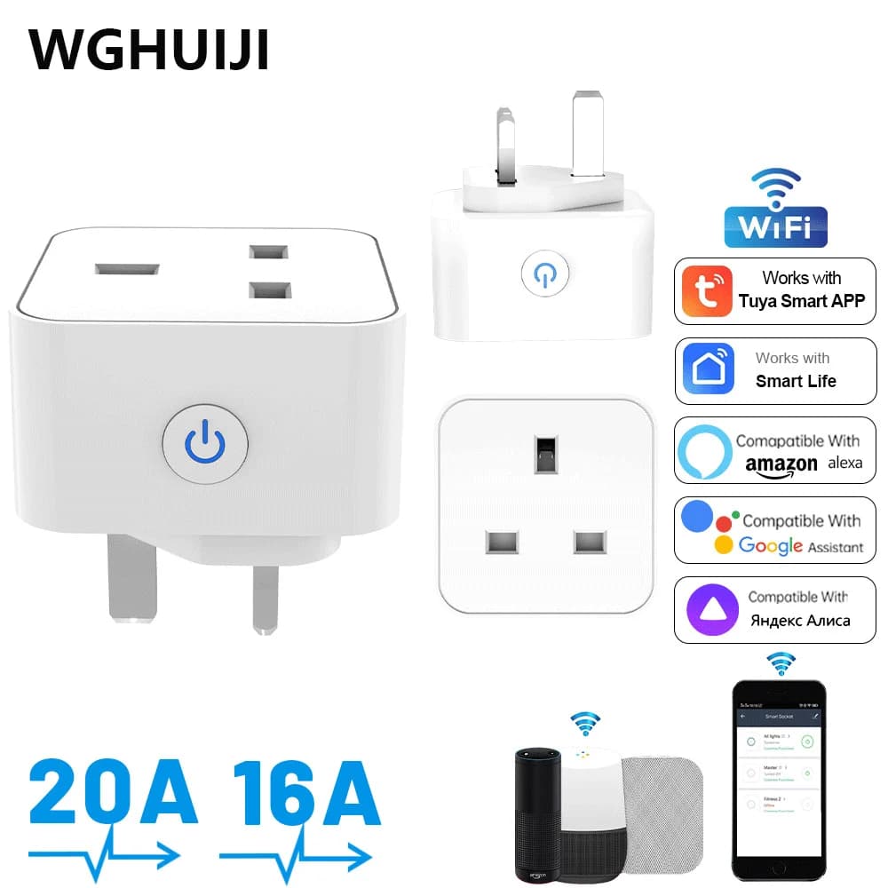 Tuya Smart 3-pin British Household Appliance Alexa Power Socket WiFi/Zigbee3.0 Adapter Smart Wall Socket CN Plug Standard