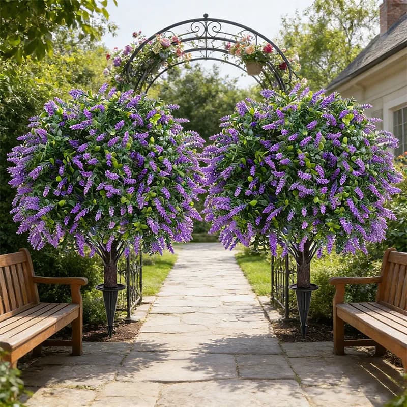 Artificial tree, lavender pot plant, artificial green, UV-resistant, ground-mounted, suitable for garden and porch decoration