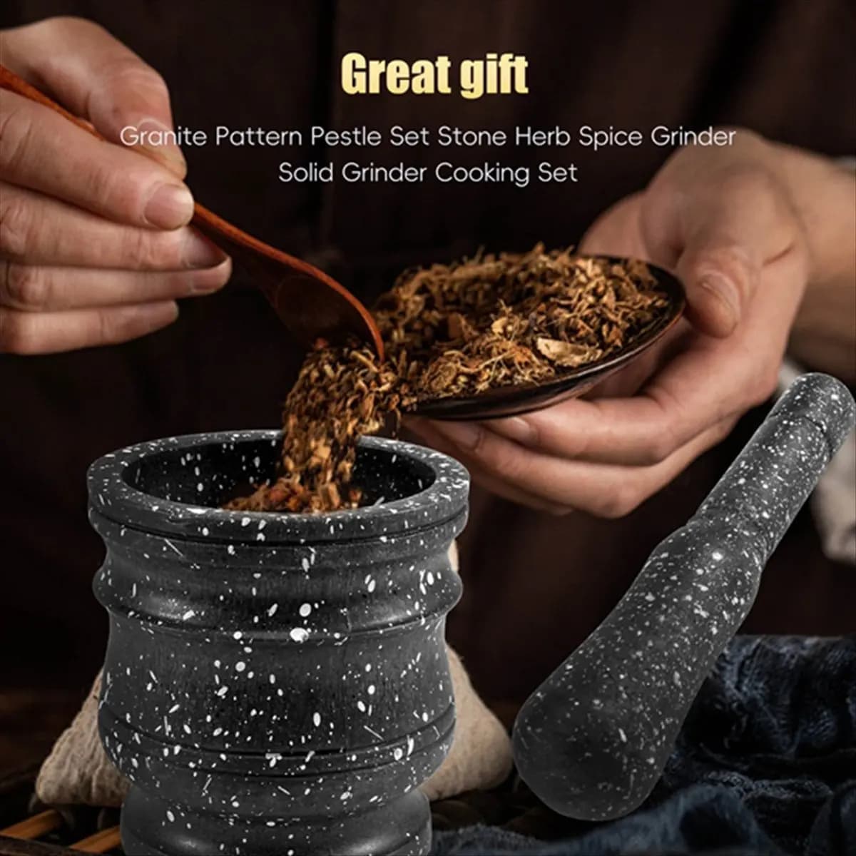 Set di 3 mortai in granito AA49, set per macinare erbe e spezie, set da cucina in pietra solida