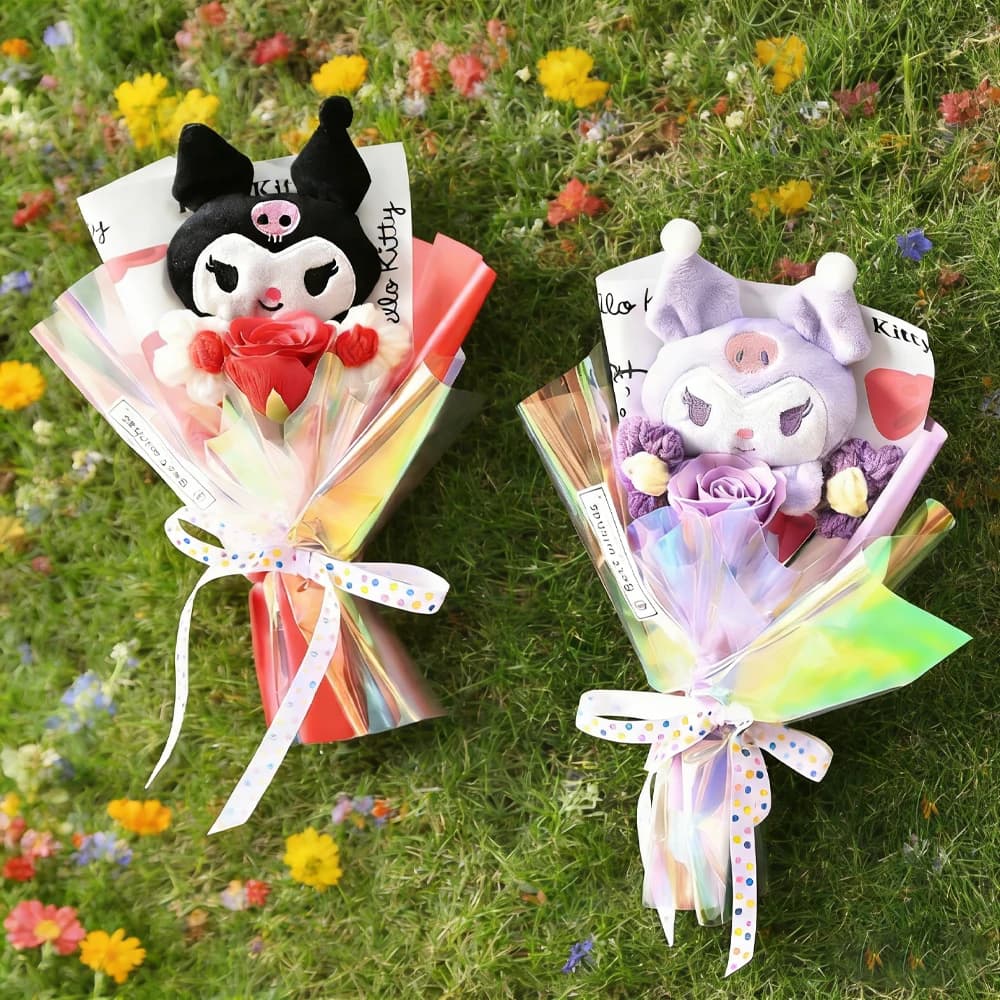 Bouquet Sanrio Kuromi, Regalo Raffinato per Feste e Compleanni, Bouquet Cinnamoroll con Decorazione Creativa a Nastro a Pois, Bouquet My Melody