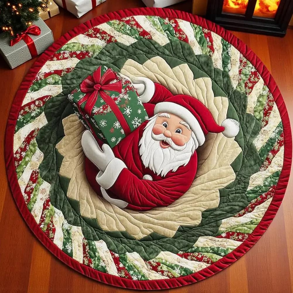 Round Christmas Area Rug 3D Santa Emerging from Hole Optical Illusion Non Slip Carpet Christmas Gift for Kids Home Party Decor