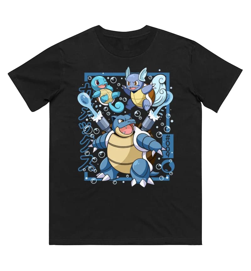 Pokémon Squirtle Evolution T-shirt in puro cotone stampato per uomo e donna Primavera/Estate Nuova collezione Camicia a maniche corte alla moda