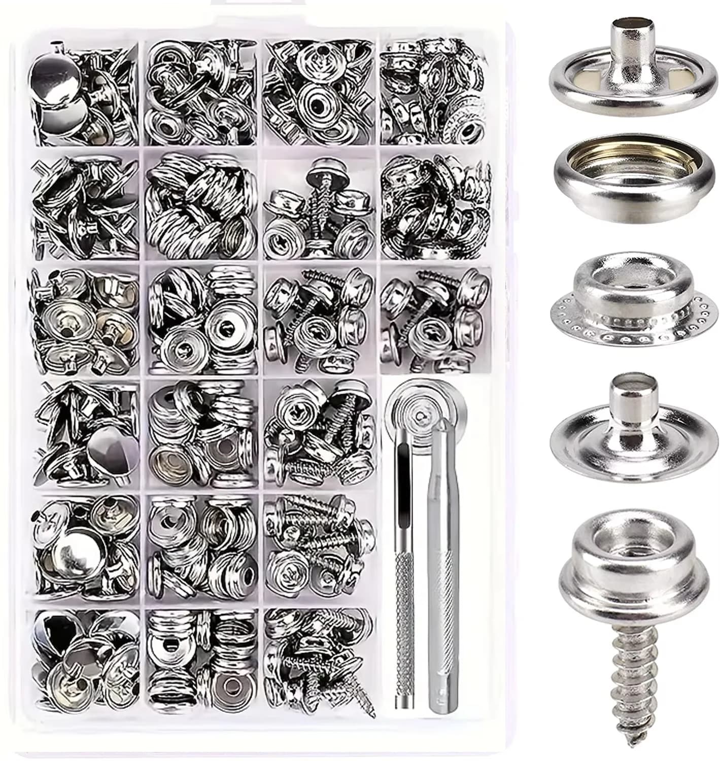 323 Piece Canvas Snap Kit Marine Grade Stainless Steel for DIY Cover Canvas Snap Kit with Material Hole Punch and Setting Tools