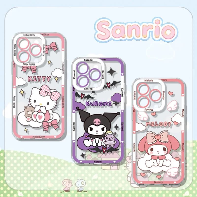 Sanrio Hello Kitty Melody Kuromi for iPhone 17 16 15 14 Pro Max Air 17E 13 12 11 ProMax - Transparent Rear Cover