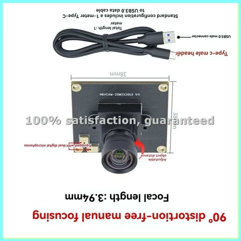 20MP USB Webcam with IMX230 Sensor, Resolution 5344x4016, Industrial Camera Module for Streaming and B-ABFT Video Conference