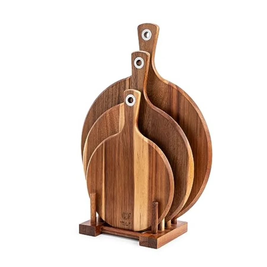 Set of 3 Acacia wood cutters BILL.F, 8-inch cutter, Cheese plate, Tray for Bread and Cracker