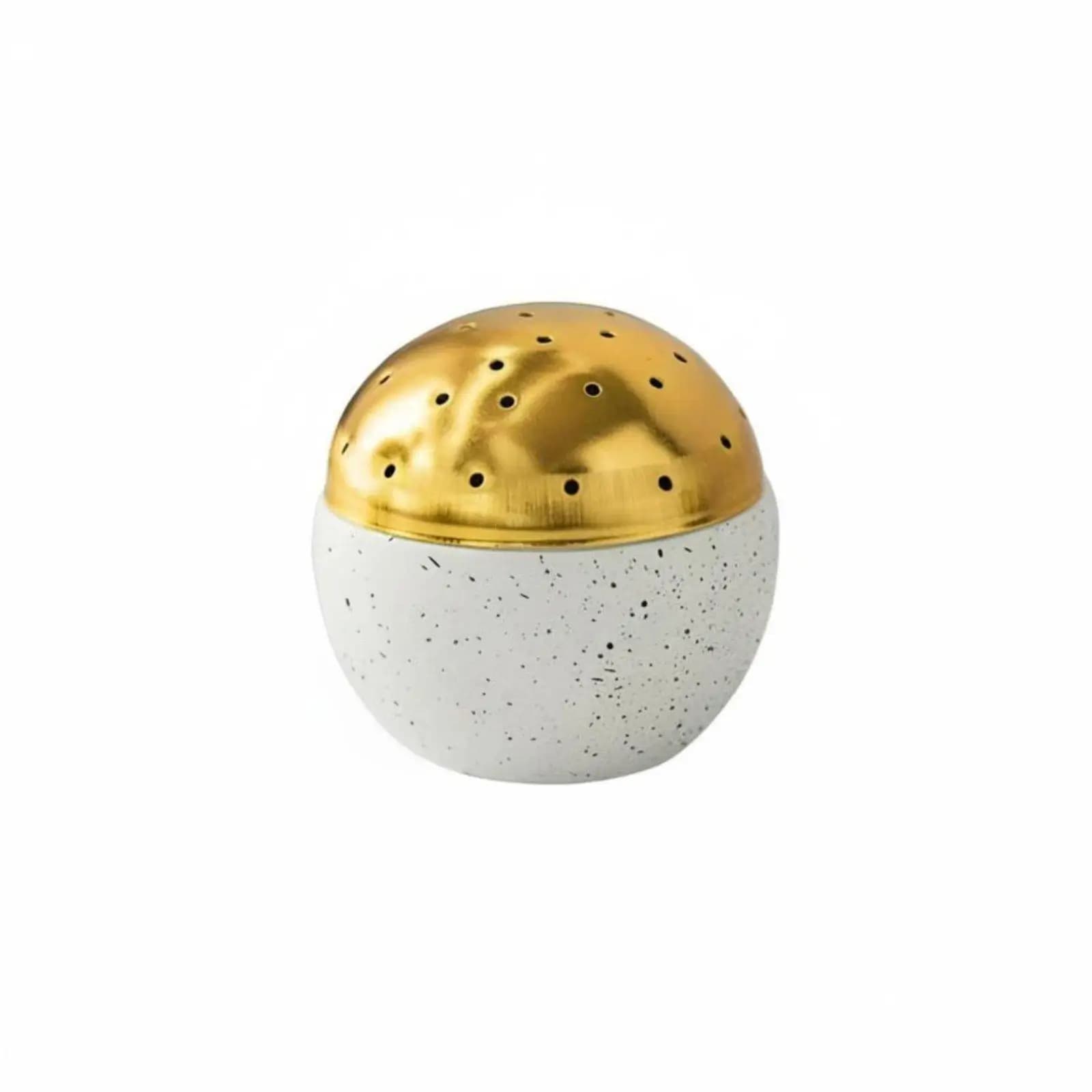 Modern Cement Incense Burner with Gold Lid Spherical Minimalist Holder for Cone and Stick Incense Home Decor