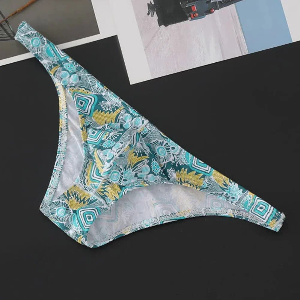 Slip sexy da uomo Vita bassa Stampa Intimo Perizoma traspirante Mutande in cotone elastico Rigonfiamento Mutandine Lingerie traspirante