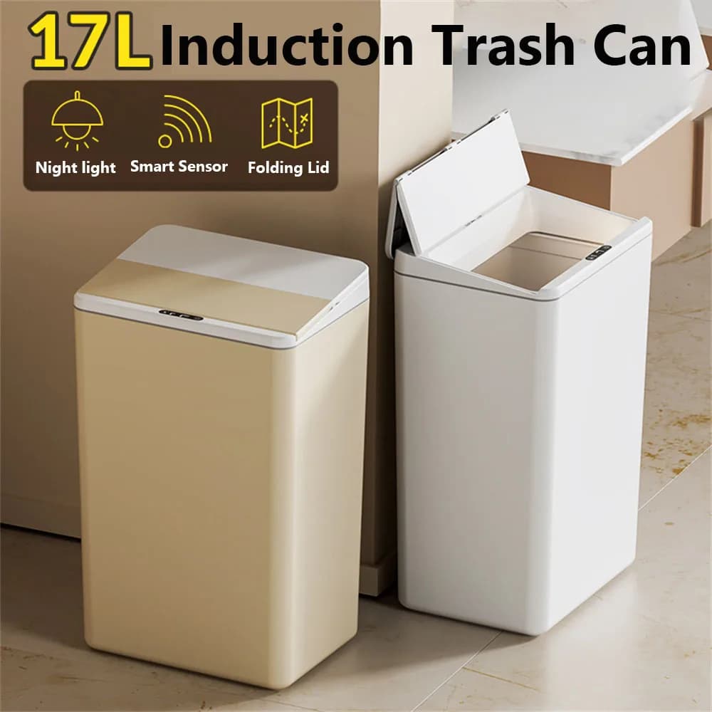 Bidone della spazzatura a induzione da 17 litri con luce notturna Tipo-C Ricarica automatica Bidone della spazzatura per bagno Cucina WC Cestino della spazzatura Smart Home