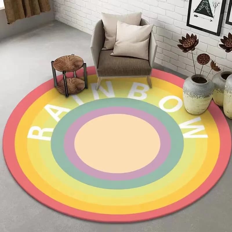 Living Room Circular Crystal Velvet Carpet Ins Wind Rainbow Washable Carpet Bedroom Can Sit Cool Anti Slip Carpet