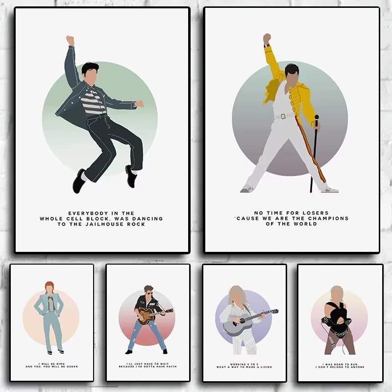 Aesthetic Rock Pop Music Quotes Wall Art Poster Queen Freddie Mercury Elvis David Canvas Print for Home Decor Kawaii Room
