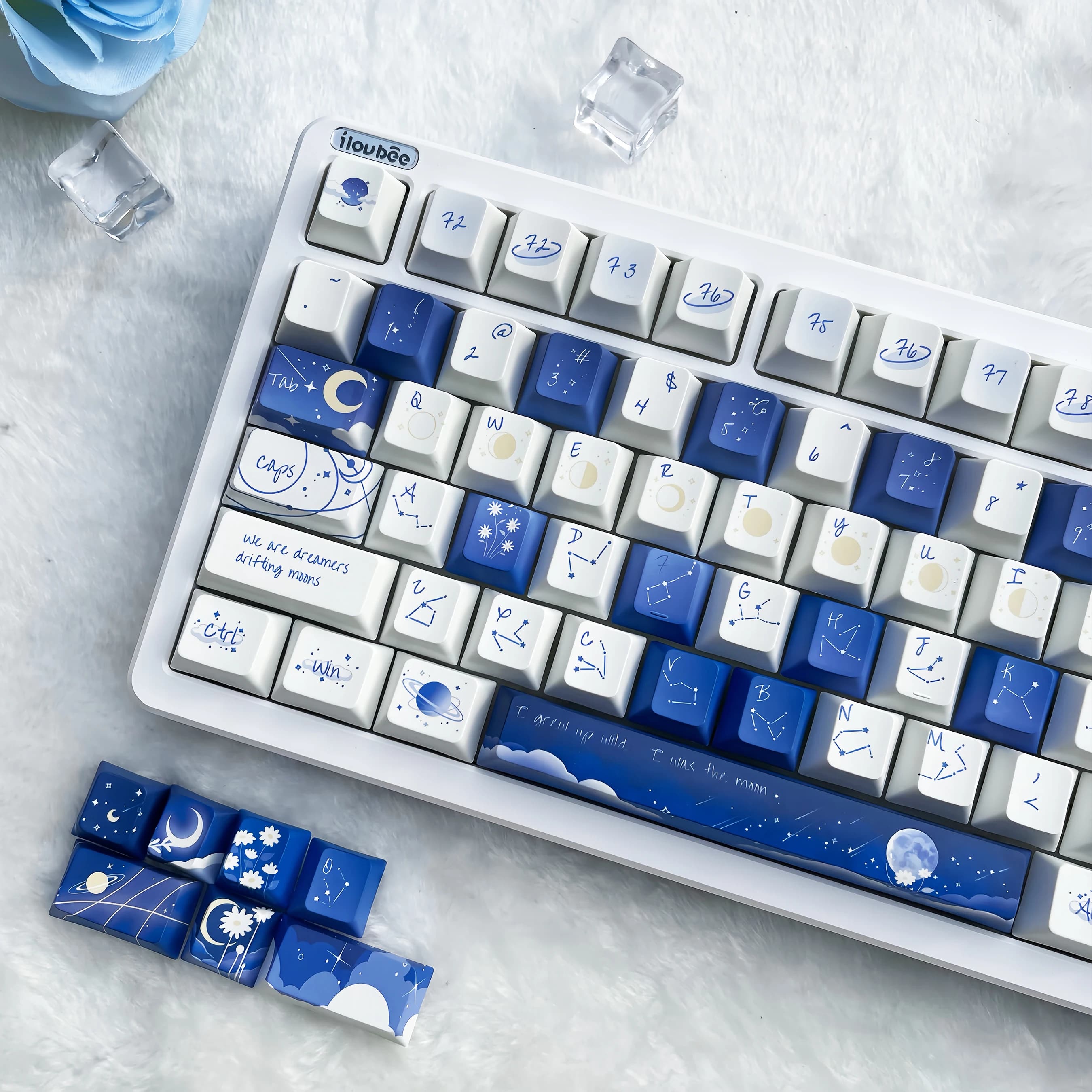 Tema cielo stellato Copritasti carini Copritasto blu PBT Cherry Profilo 120 tasti Copritasto Tastiera meccanica Made68 Mad68 Wooting 60