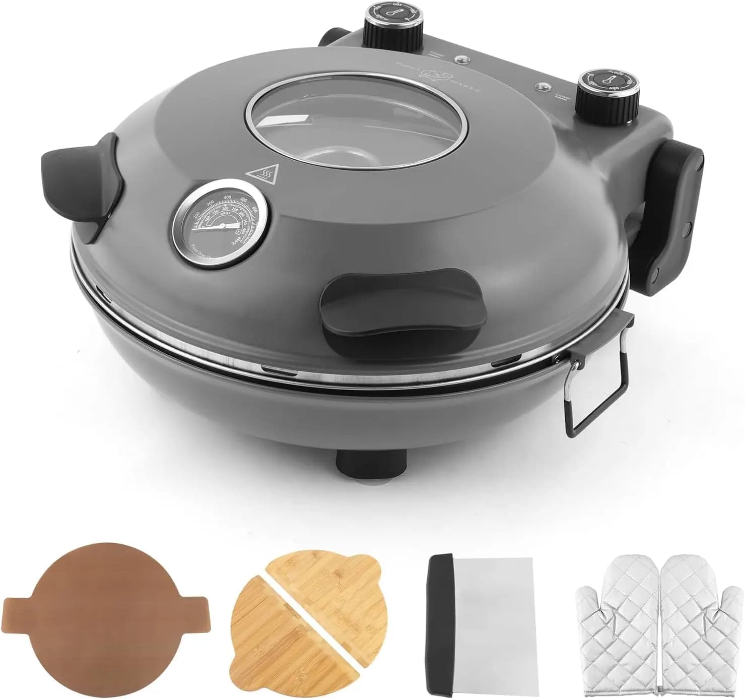Forno Elettrico da Banco per Pizza da 12 Pollici, 800W ° F, Controlli doppi, Pietra ceramica, 4 utensili