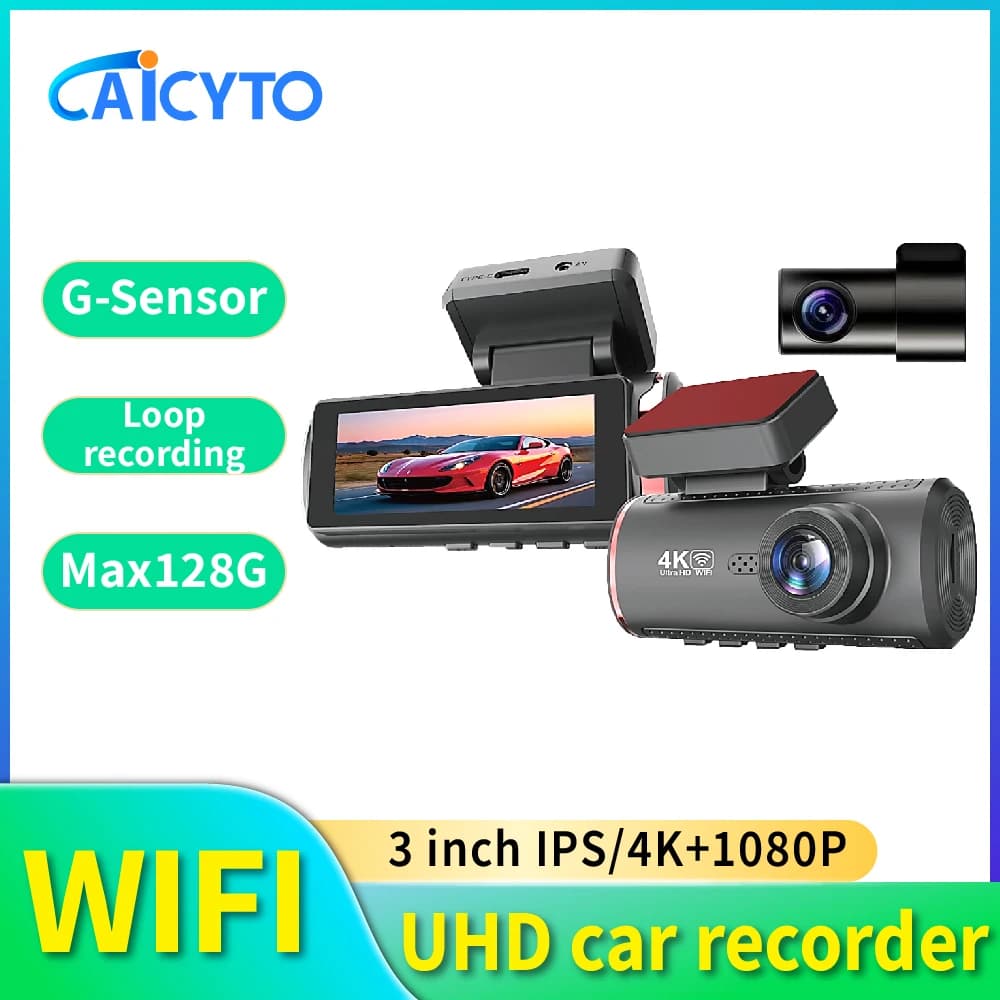 Doppia lente 3 pollici 4K Dash Cam Car DVR WiFi WDR Videoregistratore Visione notturna Registrazione in loop Anteriore posteriore Scatola nera Accessori auto