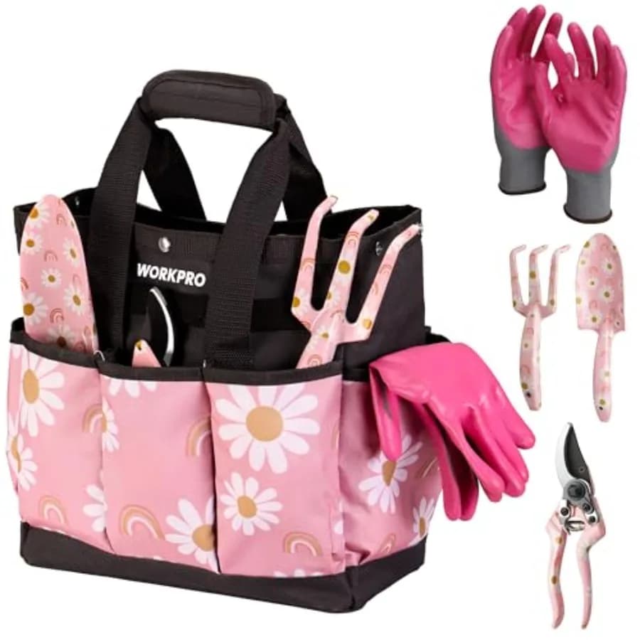 Set di 5 Attrezzi da Giardinaggio in Alluminio Resistente con Borsa, Regalo Ideale per Giardinieri - Con Nastro
