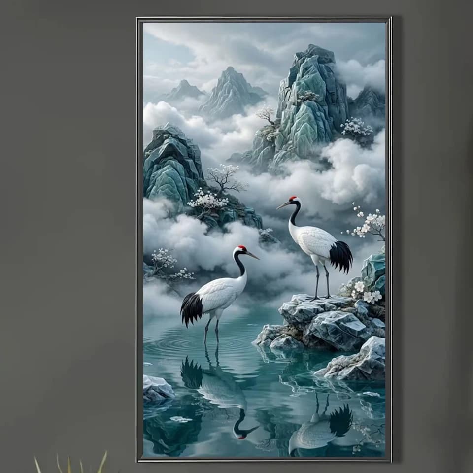 5D Diamond Painting Jewelry Cross Stitch Kit Red-crowned Cranes Mountain Landscape Full Diamond Art Embroidery Mosaic Home Dec