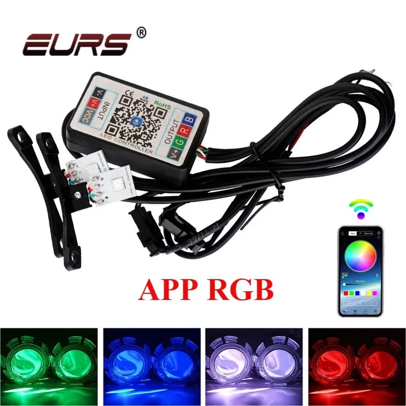 Fari LED per Auto con Occhio del Diavolo, Occhi Demoniaci, DRL LED Compatibili con Bluetooth, App RGB 2.5, Accessori per Moto con Mini Proiettore
