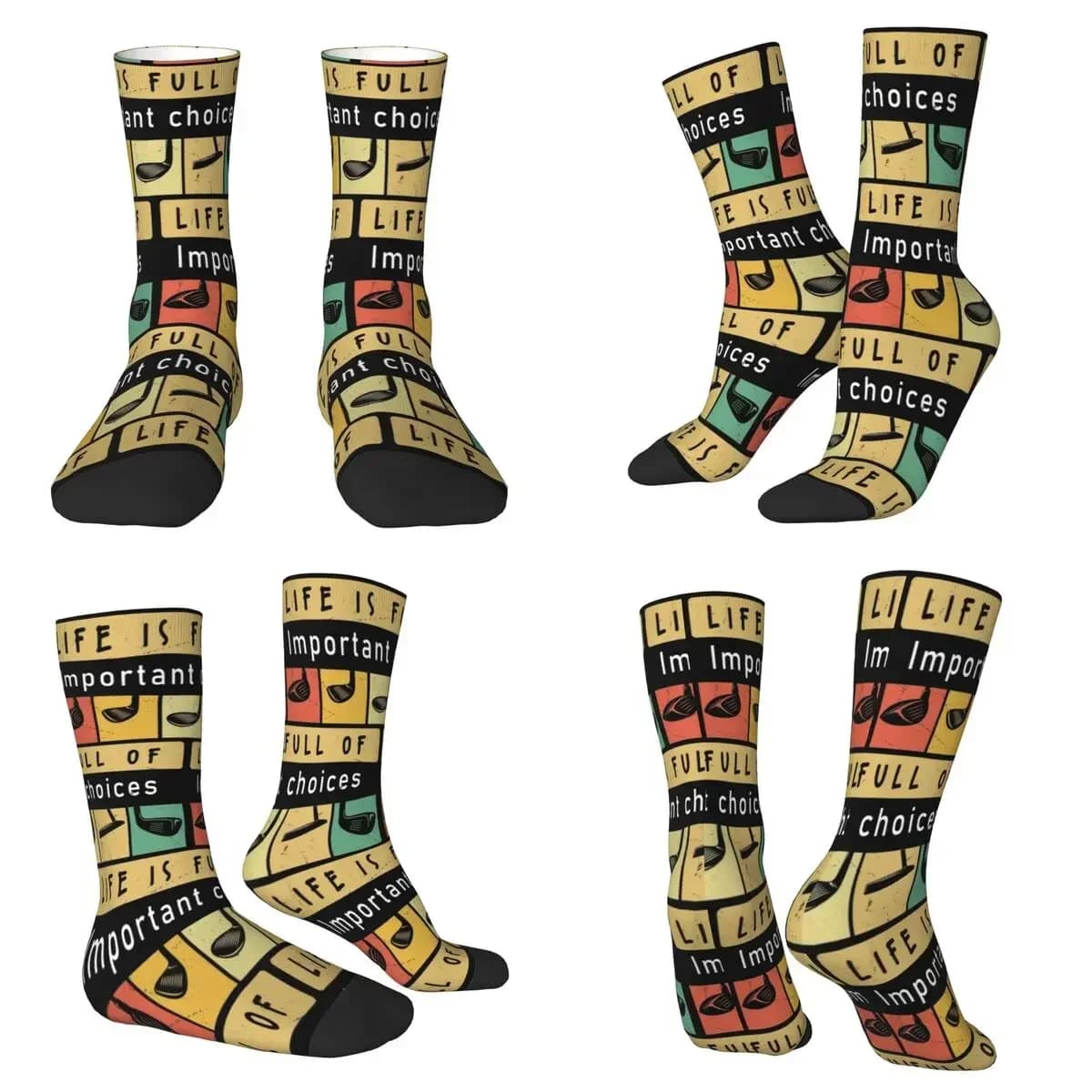 Golf Golf Clubs Golf Ball Socks Harajuku Sweat Absorbing Stockings All Season Long Socks for Unisex Valentine's Day Gifts
