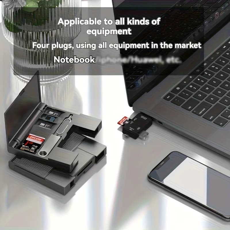 Lettore di schede USB multifunzionale, scatola portaoggetti, custodia per schede di memoria TF SD, adattatore per cellulare e computer