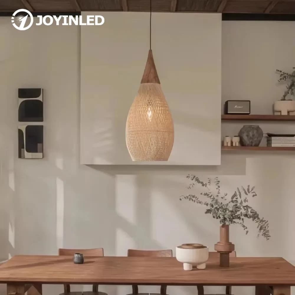 JOYINLED Lampada a sospensione in rattan intrecciato a mano vintage rustico naturale reale per luci del ristorante dell'hotel domestico