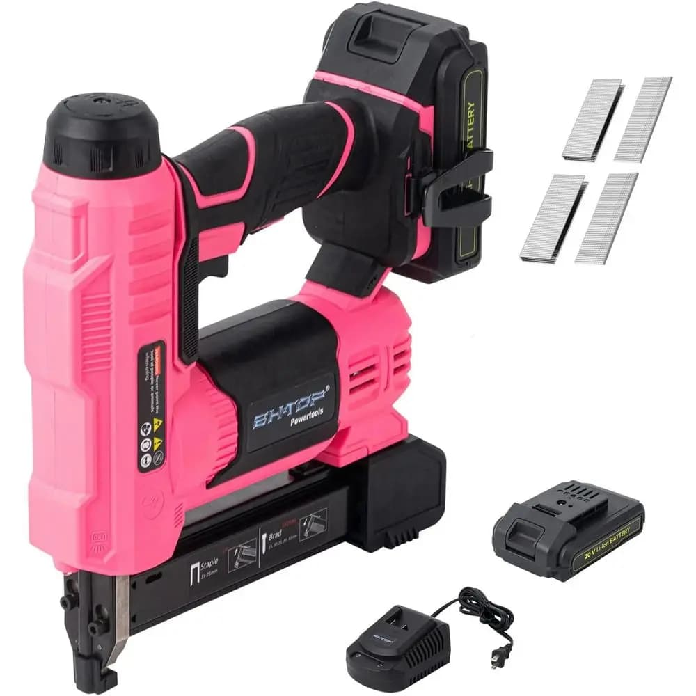 Kit Sparachiodi e Graffettatrice a Batteria 20V 2-in-1, Chiodatrice Professionale Calibro 18 con Batteria Ricaricabile da 2.0A, 2500 Chiodi Brad e 500 Graffette Incluse