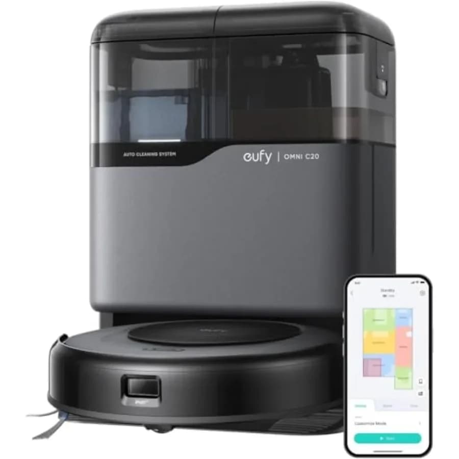 Robot Aspirapolvere Omni C20 per uso domestico, corpo in plastica ABS, nero, aspirazione 7000 Pa + svuotamento automatico + lavaggio e asciugatura automatici del panno