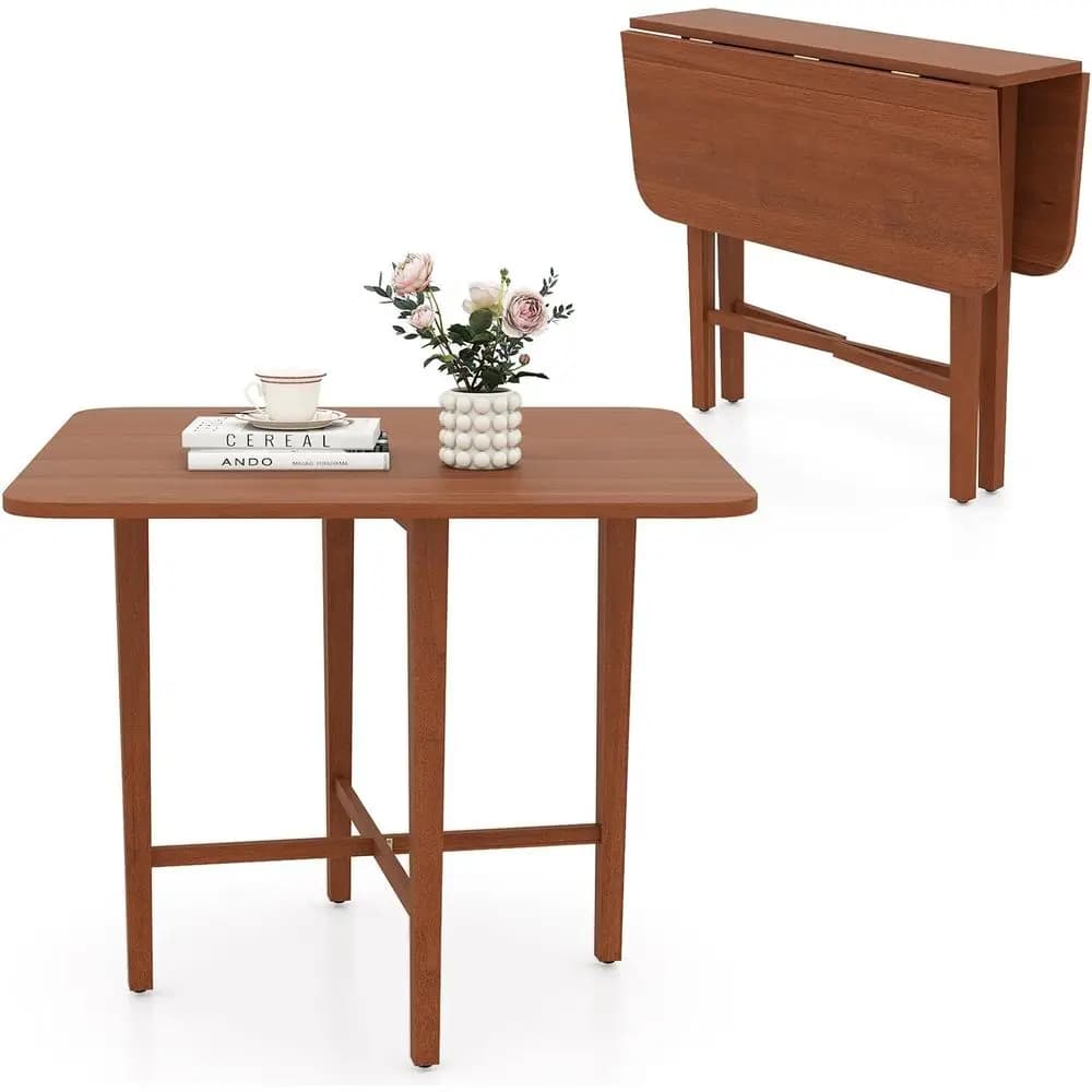Tavolo da Pranzo Compatto in Noce per 2-4 Persone, Gambe in Legno di Gomma Massiccio, Ideale per Spazi Ristretti