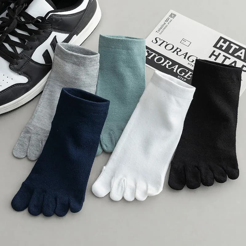 Toe Socks Men Thin Summer Breathable Absorbent Cotton Mesh Five Fingers Sport Short Low Tube Ankle Socks White Black Grey Gift