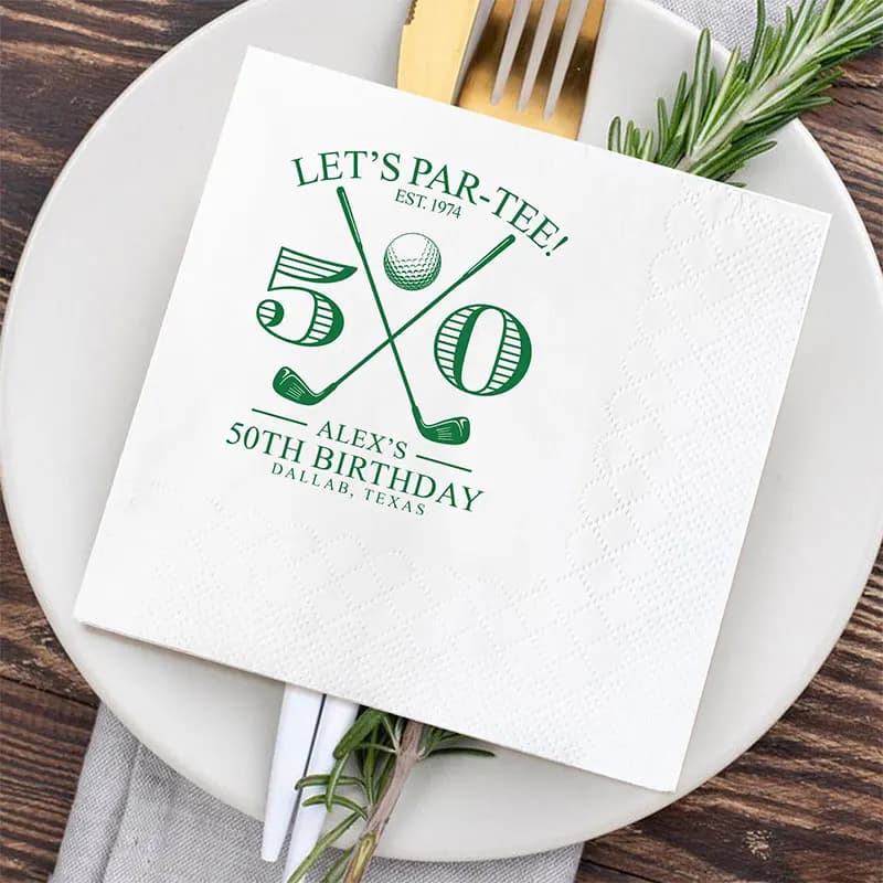 Tovaglioli Personalizzati per Festa di Compleanno a Tema Golf, Tovaglioli Personalizzati per Bevande e Pranzo di Compleanno a Tema Golf, Tovaglioli con Tee da Golf