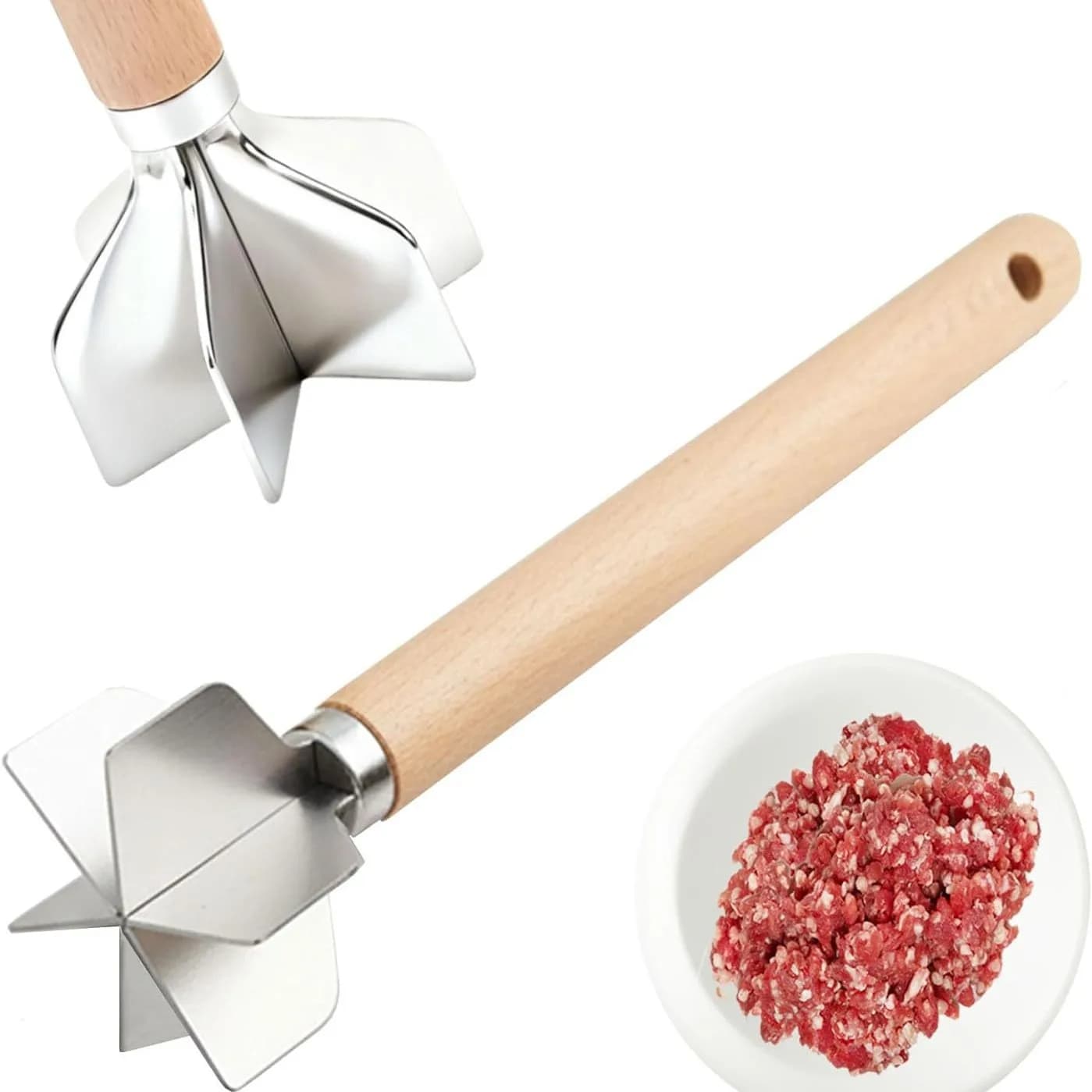 Stainless Steel Meat Cutter 304 Mashing Knife 6 Knives Potato Masher Home Kitchen Cooked Chicken Meat Mincer